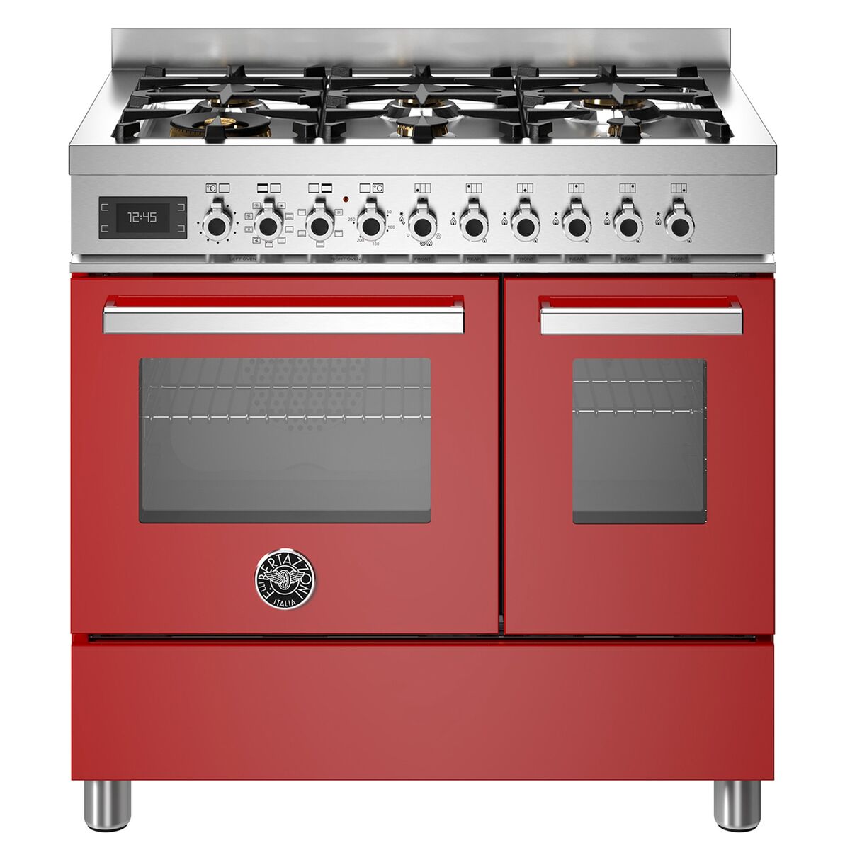 PRO96L2EROT Professional Gasskomfyr med dobbelovn 90 cm, Rød