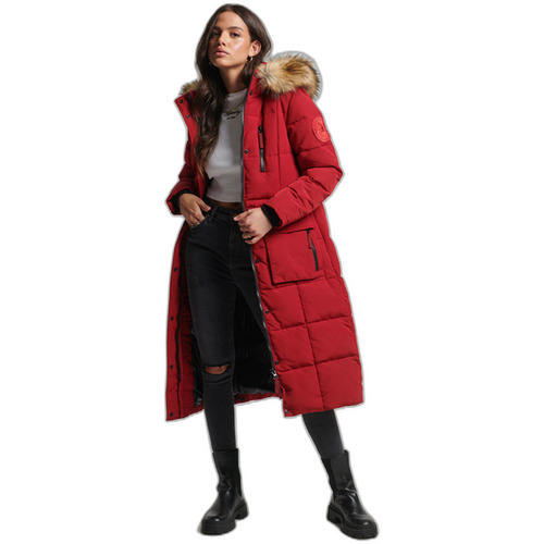 Superdry - Doudoune longue bordé de fausse fourrure femmeEverest Rojo