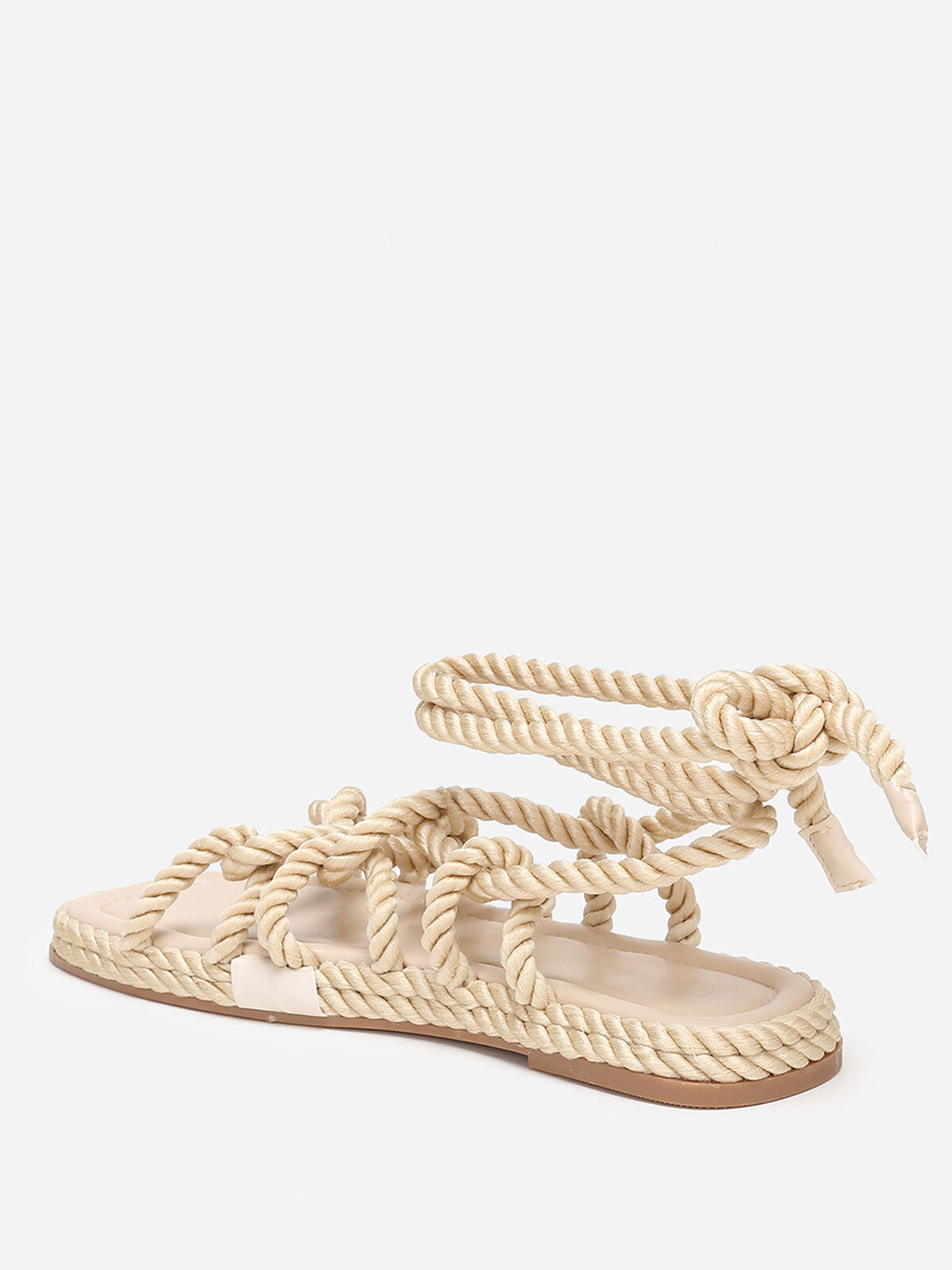 Sandales carrées en corde torsadée- Beige