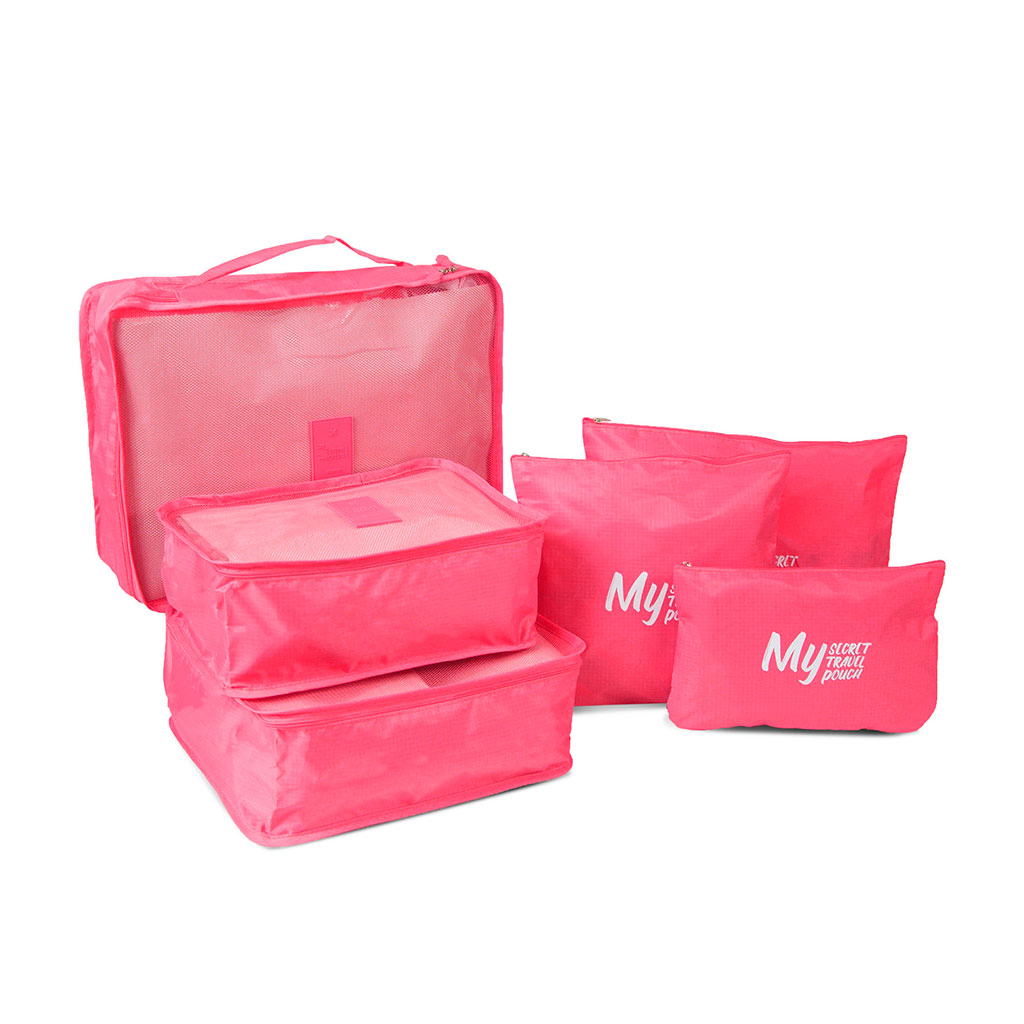 Lot de 6 sacs de rangements valise fushia