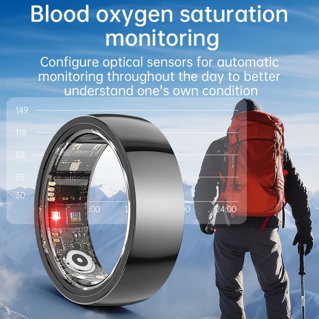 Smart Ring R1000 – Søvnmonitor, Bluetooth 5.0, Blood Oxygen Monitor Sort 10