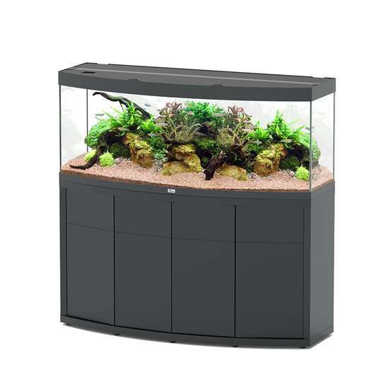 Aquarium et Meuble 4 portes Sublime Horizon Led Gris L.150,2xP.53,7cm