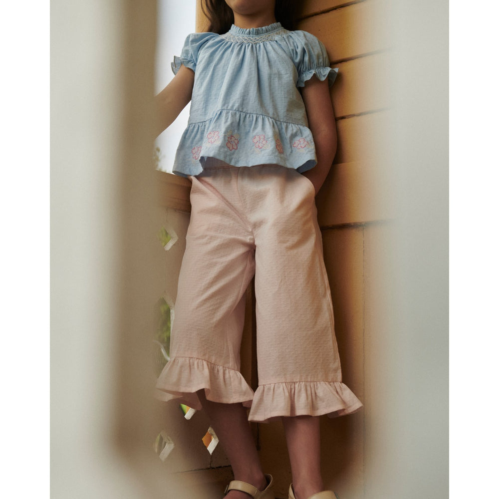 Køb COPENHAGEN COLORS Lt. Blue Comb. Bluse W. Smock W. Emb.