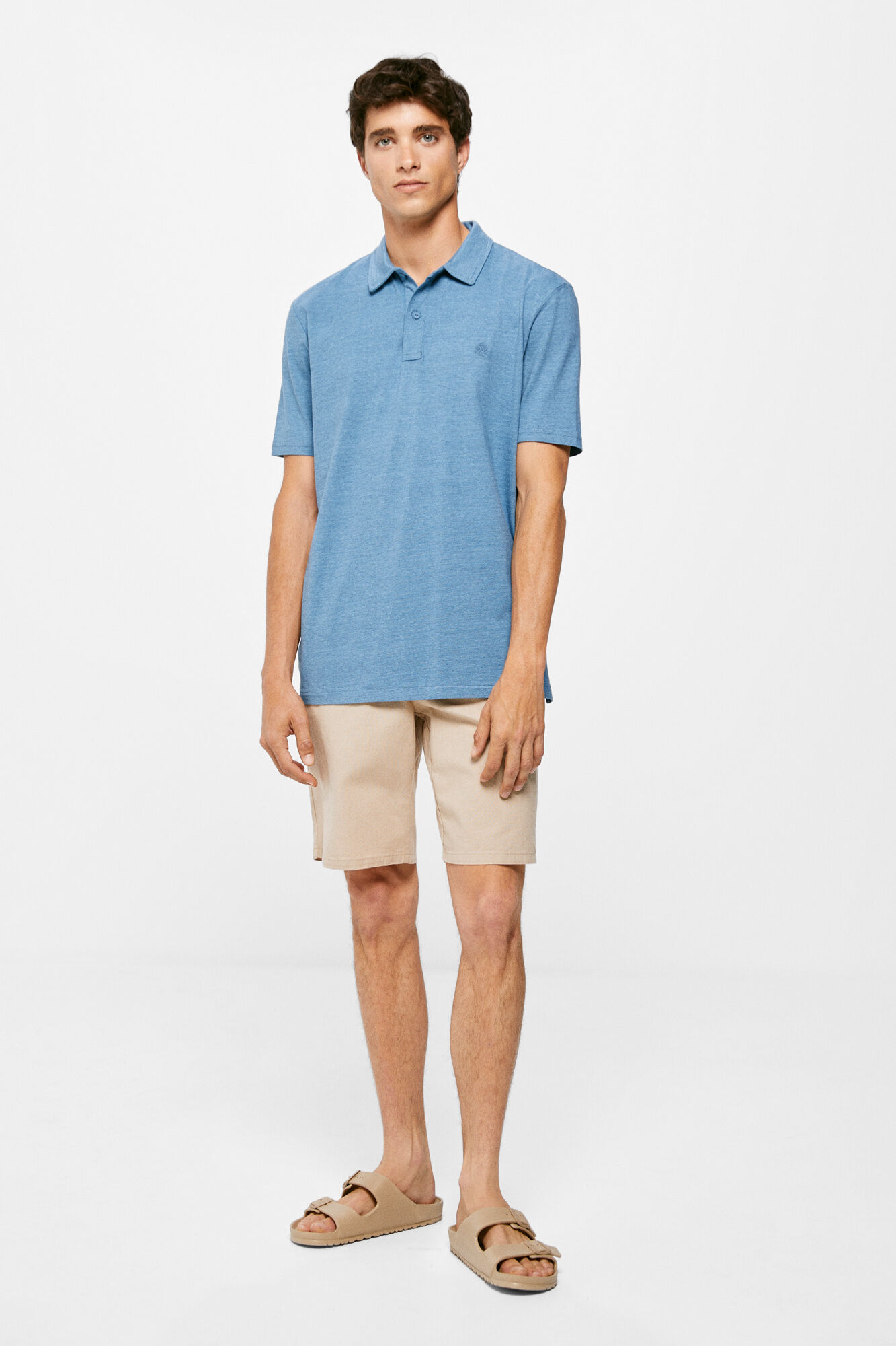 Camisa polo com micro-listras - azul
