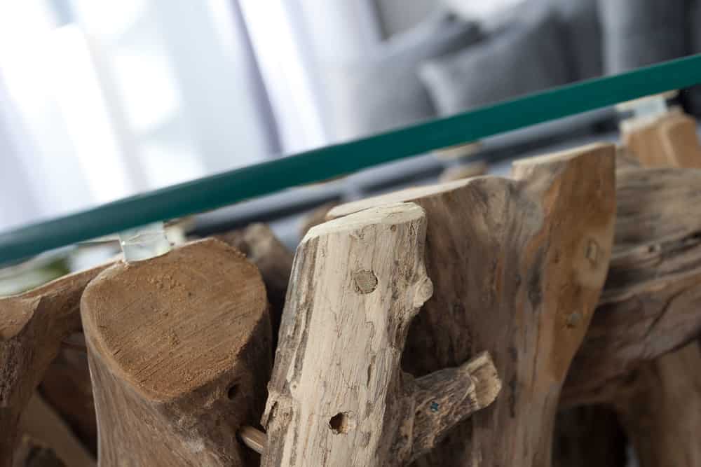 Design Couchtisch NATURE LOUNGE 60cm Teakholz mit runder Glasplatte Beistelltisch