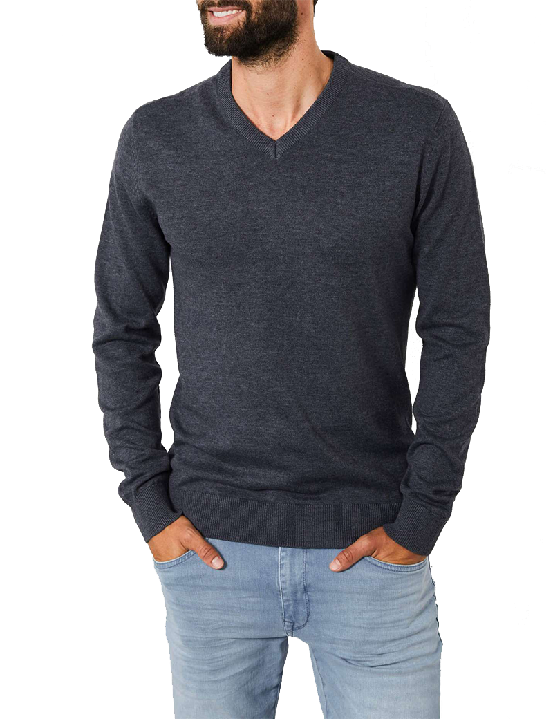 PETROL IND PULL HOMME À COL V RAVEN GREY