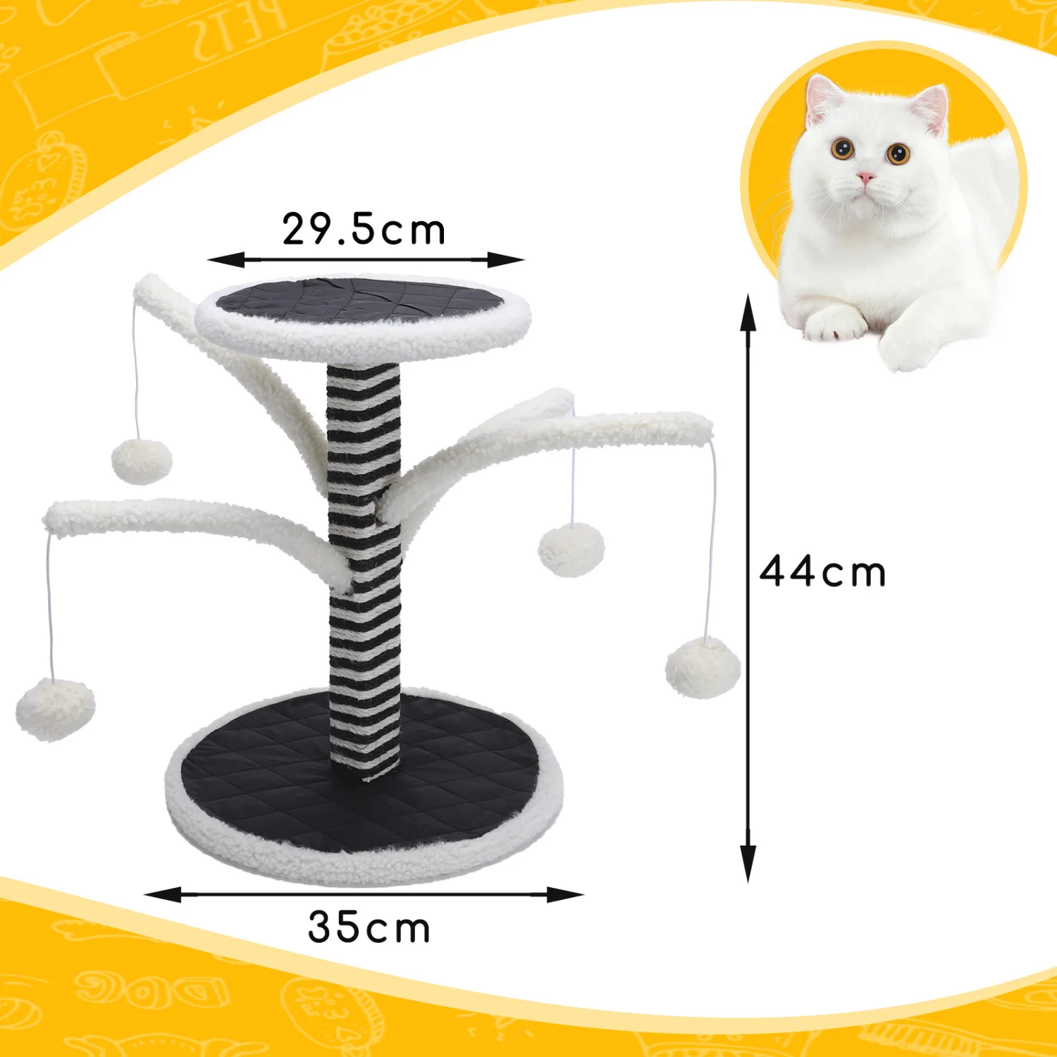 Nobleza – Arranhador de sisal para gatos com brinquedo. Tamanho pequeno. Dimensões: 35 cm (comprimento) x 35 cm (largura) x 44 cm (altura).