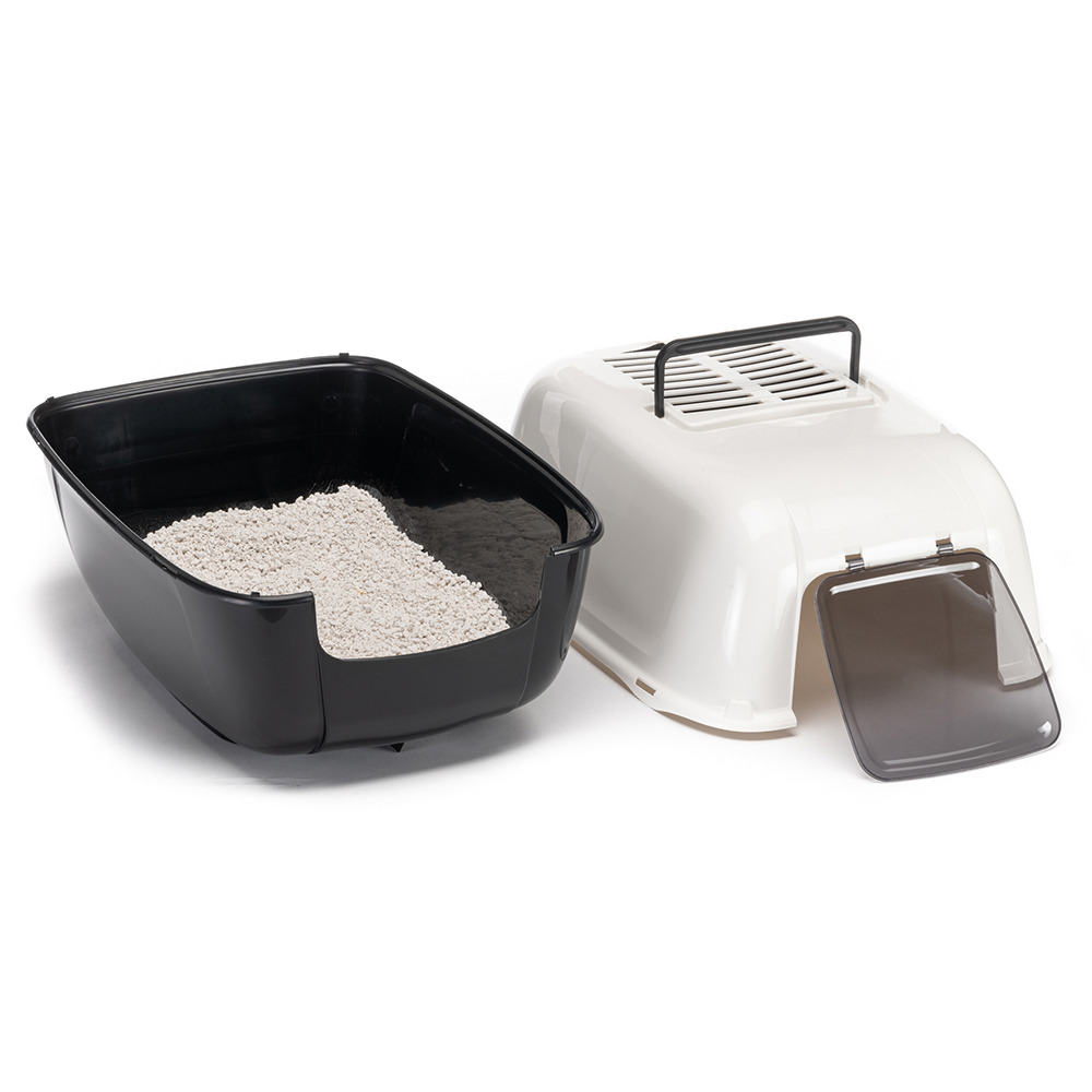 Ferplast bac litiere pour chat, maison de toilette pour chat, 2 filtres à charbon actif anti-odeur inclus, porte battante