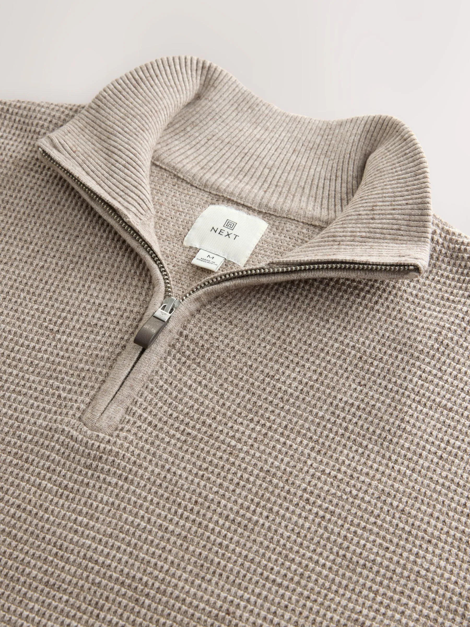 Neutraal - Effen - Regular Fit 100% Cotton Textured Premium Quarter Zip Jumper