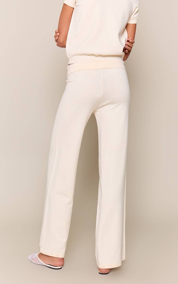 Crème Pantalon Large En Maille À Taille Repliable