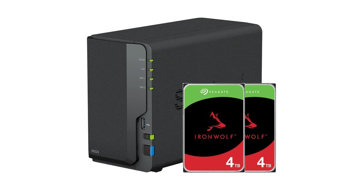 SynologyDiskStation DS223 incl. 2x Seagate IronWolf 4 TB harde schijf nas  (Zwart, 3x USB-A 3.2 (10 Gbit/s))