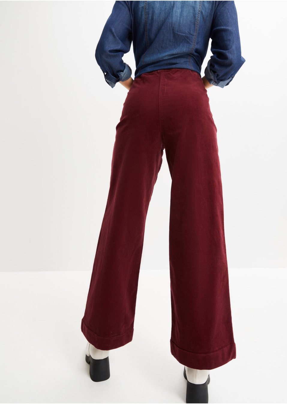 Pantalon Marlène ample en velours côtelé avec taille haute extensible