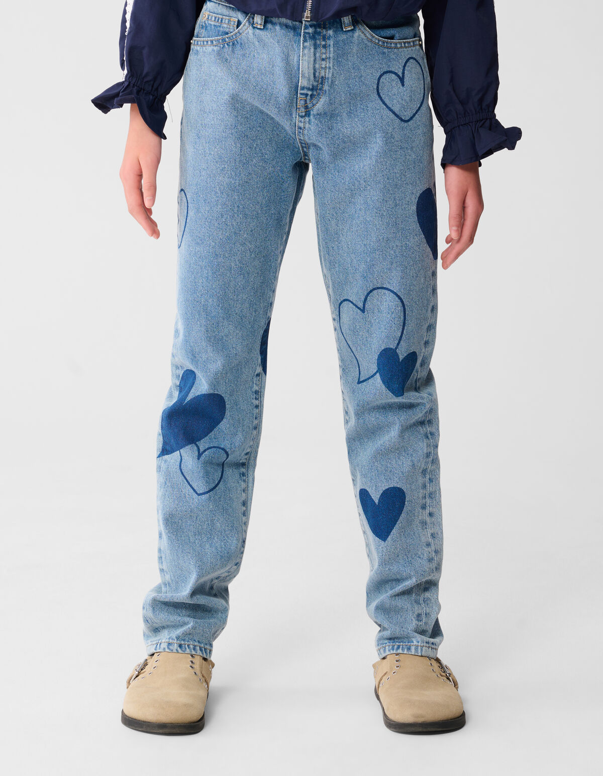 Printed Heart Mom Fit Jeans Blauw