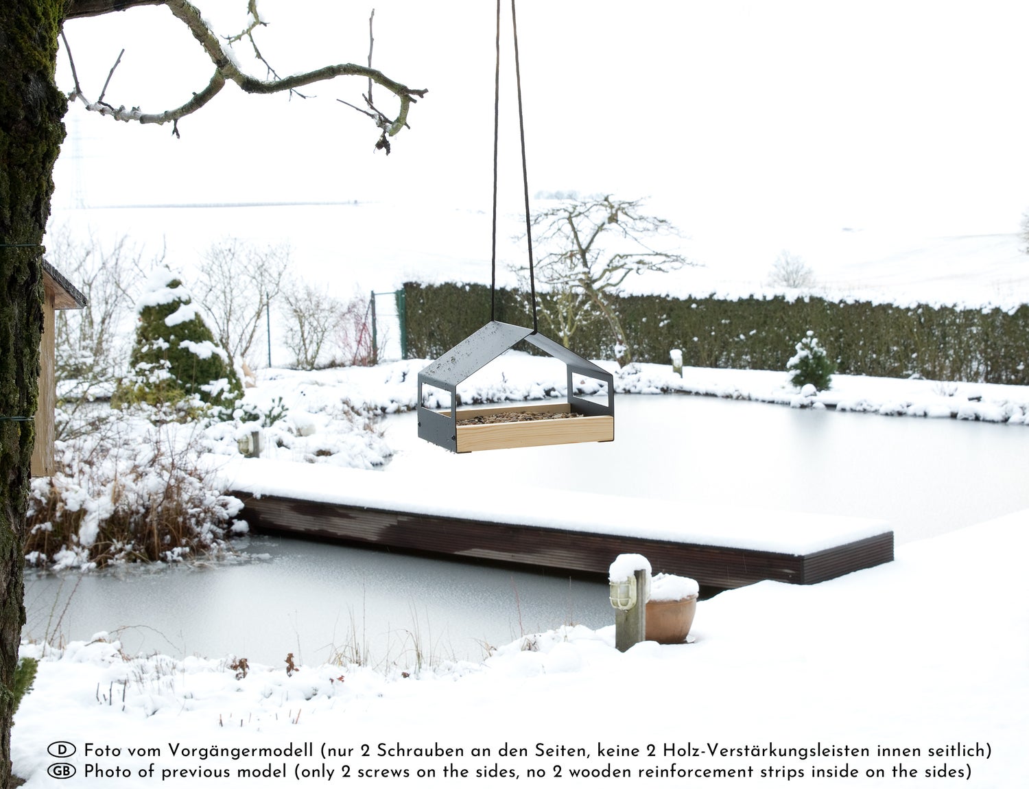 WONDERMAKE - Design vogelhuisje van metaal en hout, weerbestendig, om op te hangen, moderne kleine voederhuisje met metalen dak, vogelhuisje als voederstation voor vogels, zwart