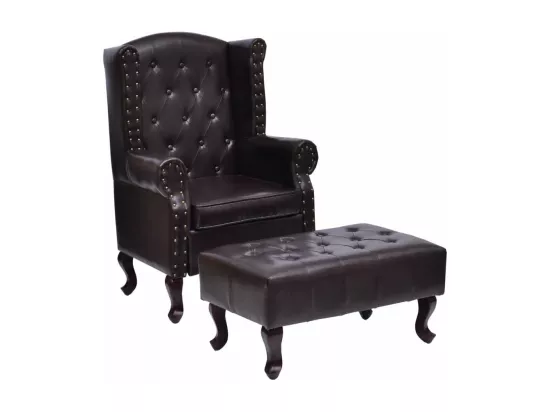 Fauteuil avec repose-pied Marron foncé Similicuir