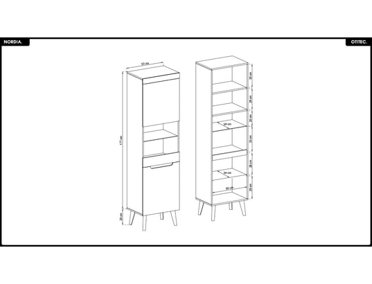 OTITEC - Armoire vitrine - l.53 x h.197 x p.40 cm - nordia - blanc