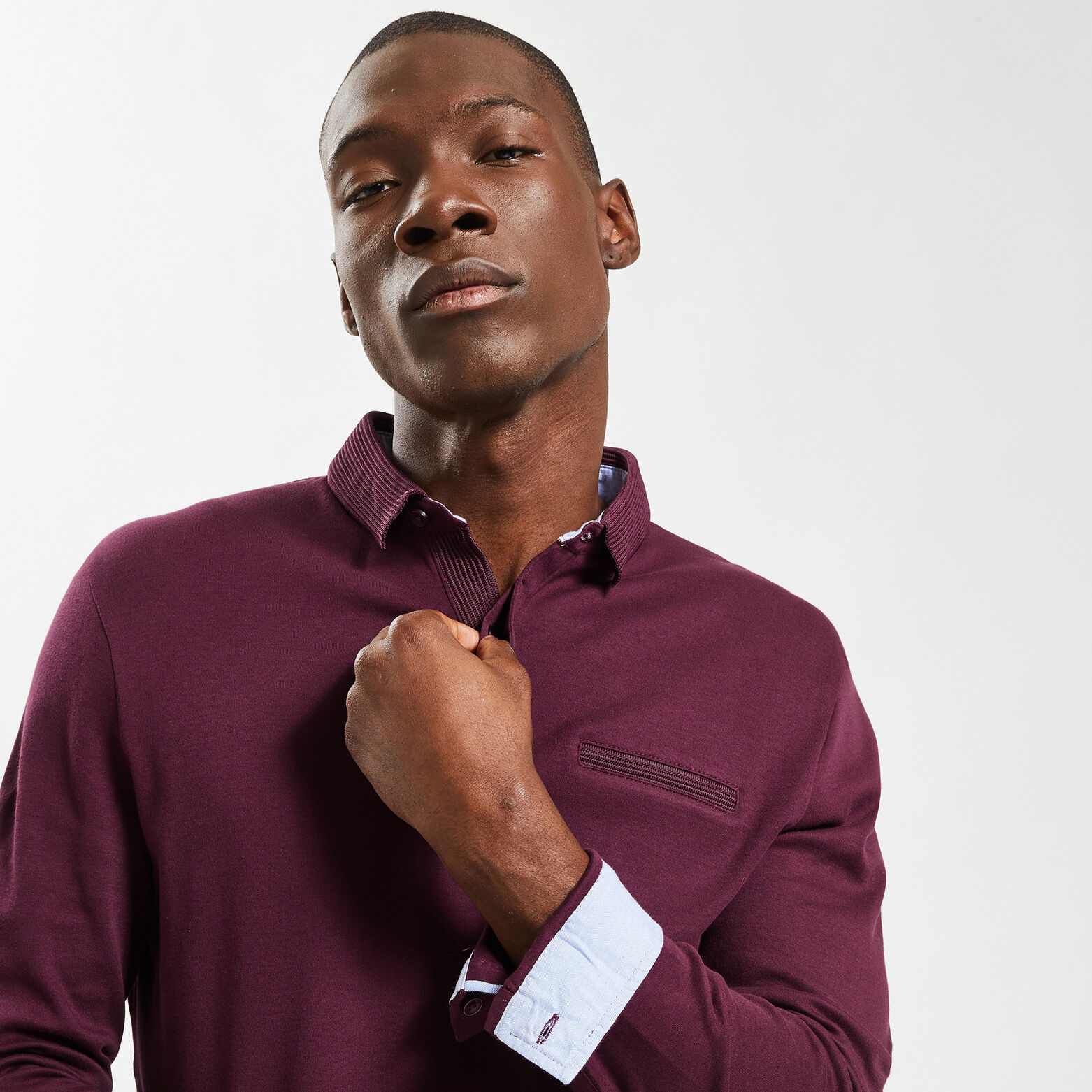 Polo manches longues interlock uni Bordeaux