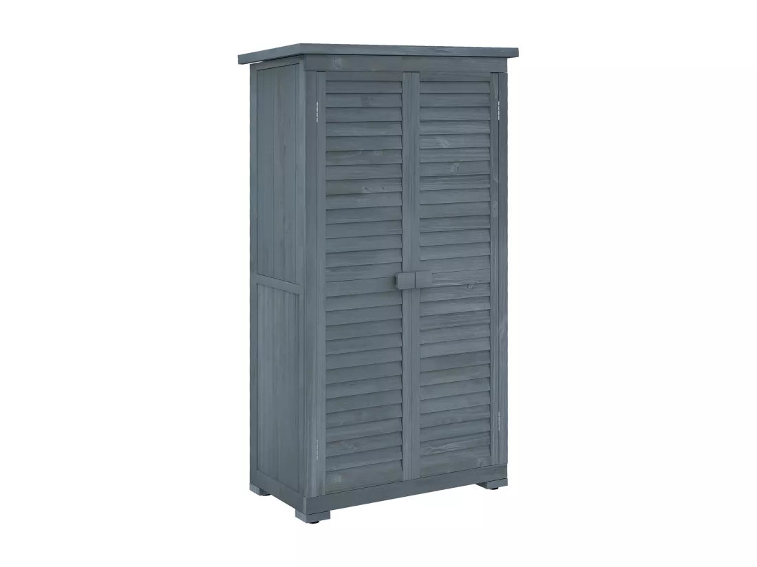 Armoire de jardin abri jardin remise pour outils sur pied 2 étagères portes persiennes toit bitumé étanche bois sapin pré-huilé gris