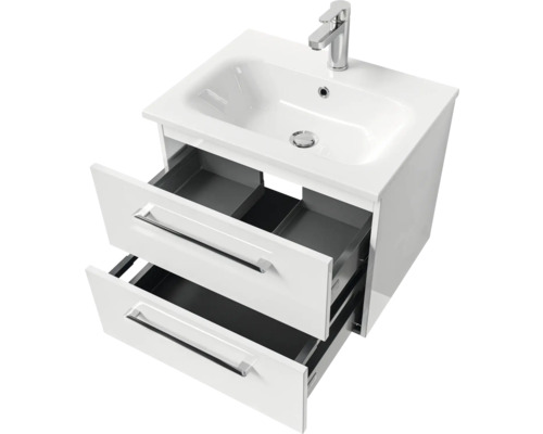 Pelipal Sunline 121 badkamermeubelset (B x H x D 61 x 50 x 46 cm), hoogglans witte fronten, met mineraalstenen wastafel en badmeubel
