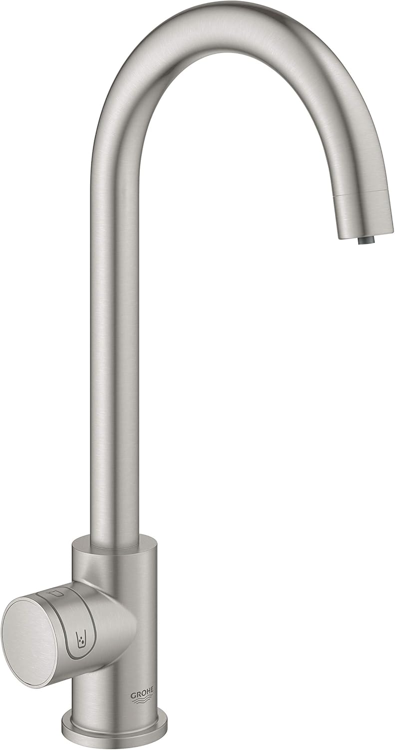 GROHE Blue Home Mono- Starter Kit (Mono Armatur mit Filterfunktion, 3 gefilterte und gekühlte Wasserarten, Filterkopf mit flexibler Wasserhärteeinstellung), supersteel, 31498DC1