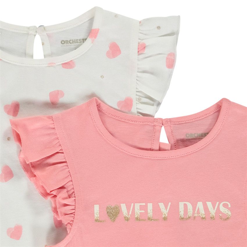 Lot de t-shirts manches courtes fantaisie pour bébé fille - Ecru