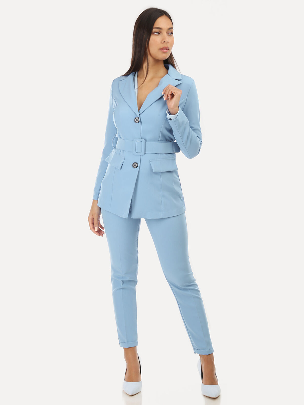 Pantalon à pinces avec ourlet- Bleu clair