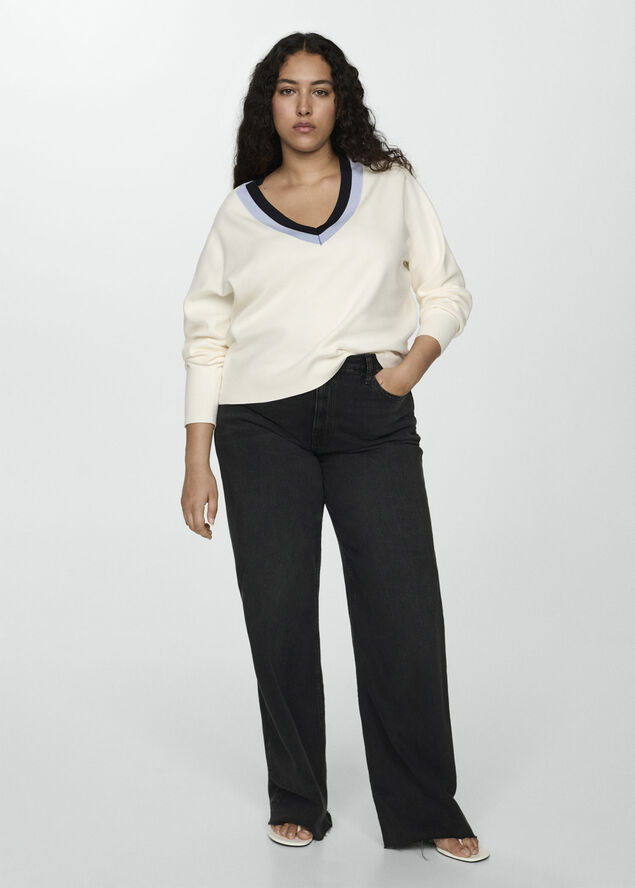 MANGO Striped sweater detail Light beige