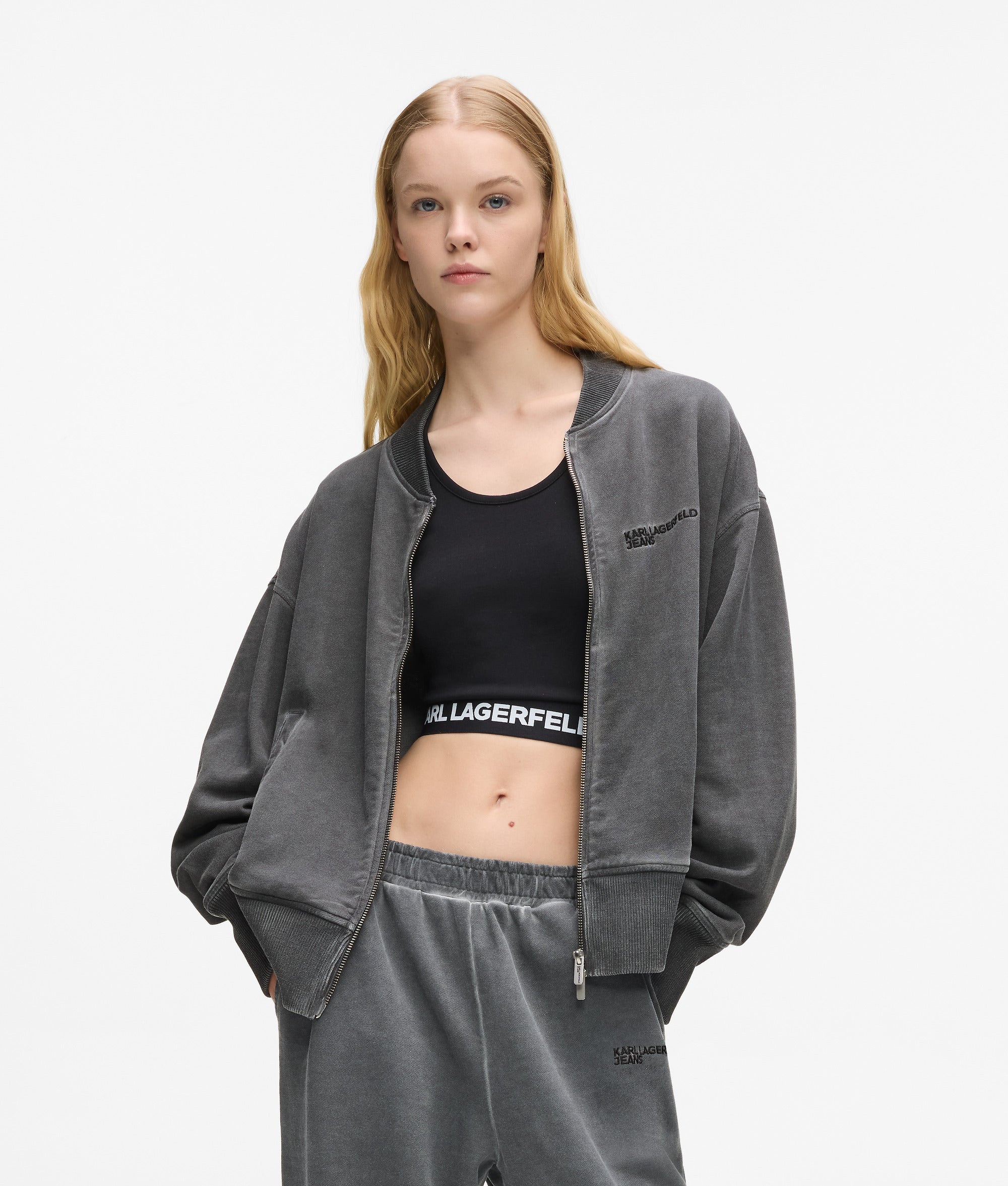 Gewassen zip-up bomber sweatshirt