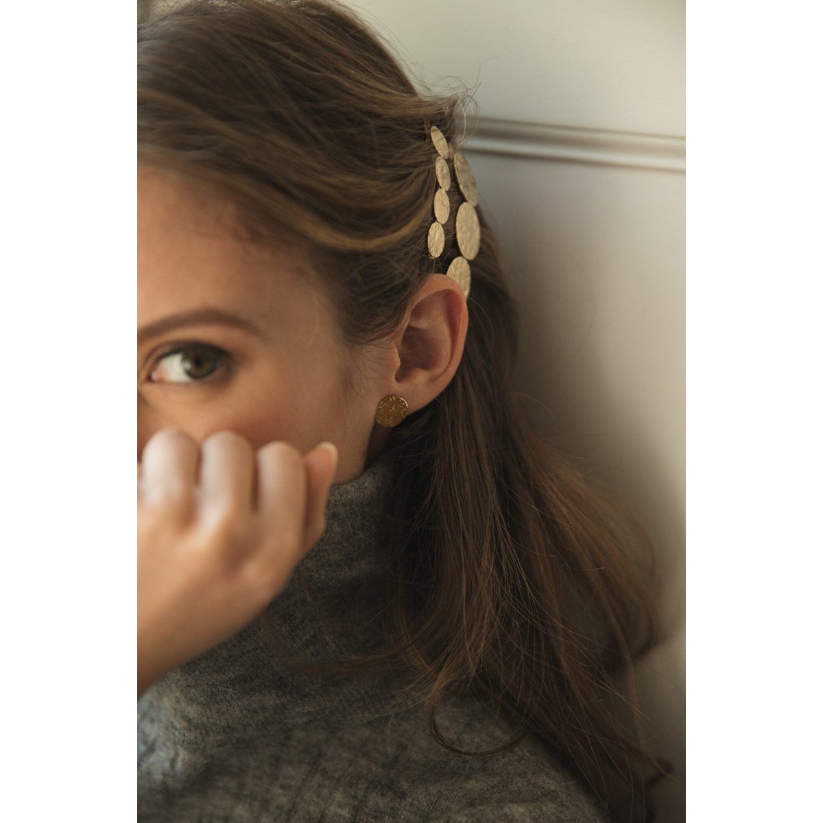 boucles d'oreilles puces ronds martelés plaqué argent - HESTIA