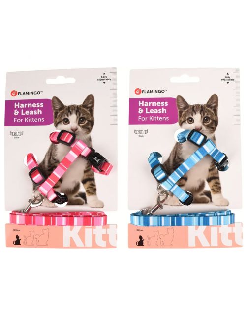 Flamingo Kittenharnas + Lijn Alfry - Kattentuigje - Assorti 15-25cm 10mm