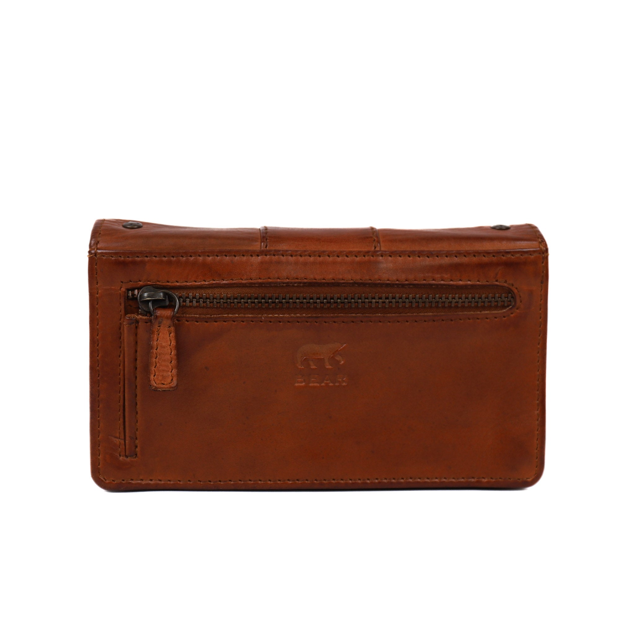 Overslag portemonnee 'Emma' cognac studs Cognac