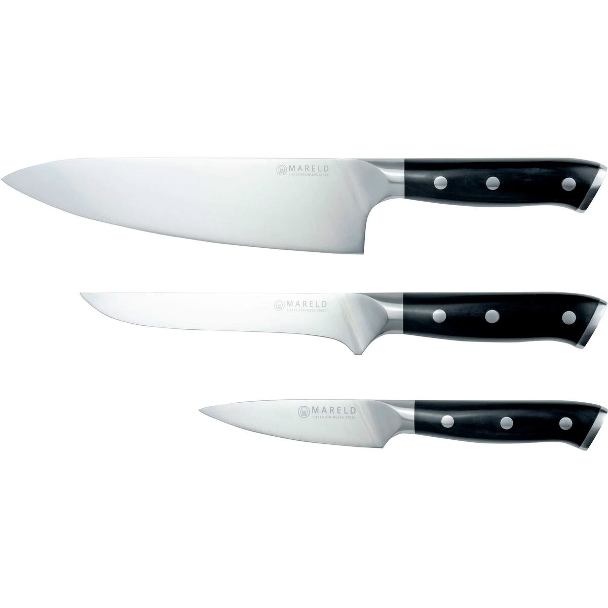 Knivsett, 3 kniver, svart