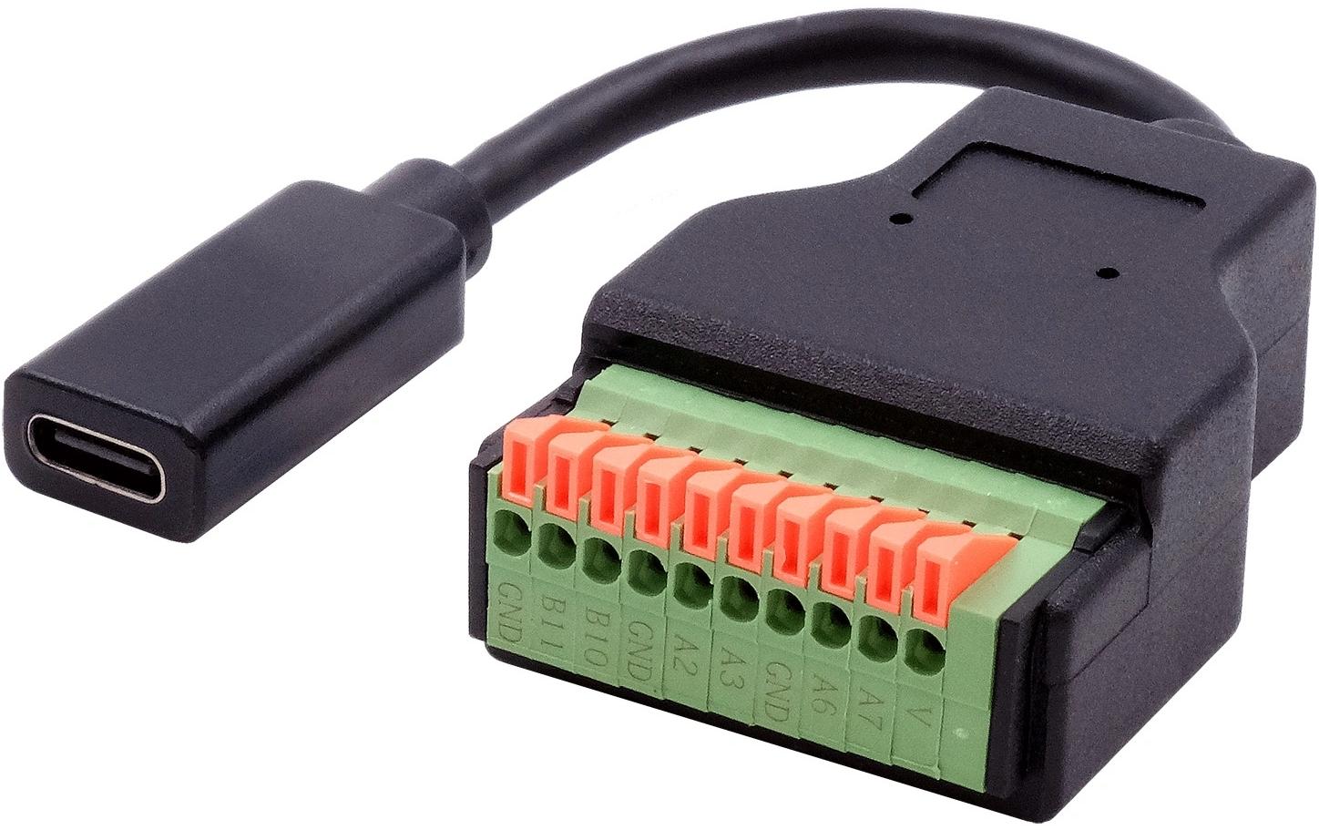USB 3.1 Adapter USB-C Buchse - Terminalblock 10-pinKabel-Adapter USB-C Buchse zu 10-pin Terminal Block mit Drucktaster, USB 3.2, 15 cm