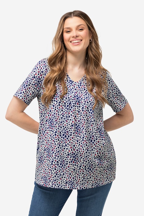 T-Shirt, Zierfalten, A-Linie, V-Ausschnitt, Halbarm