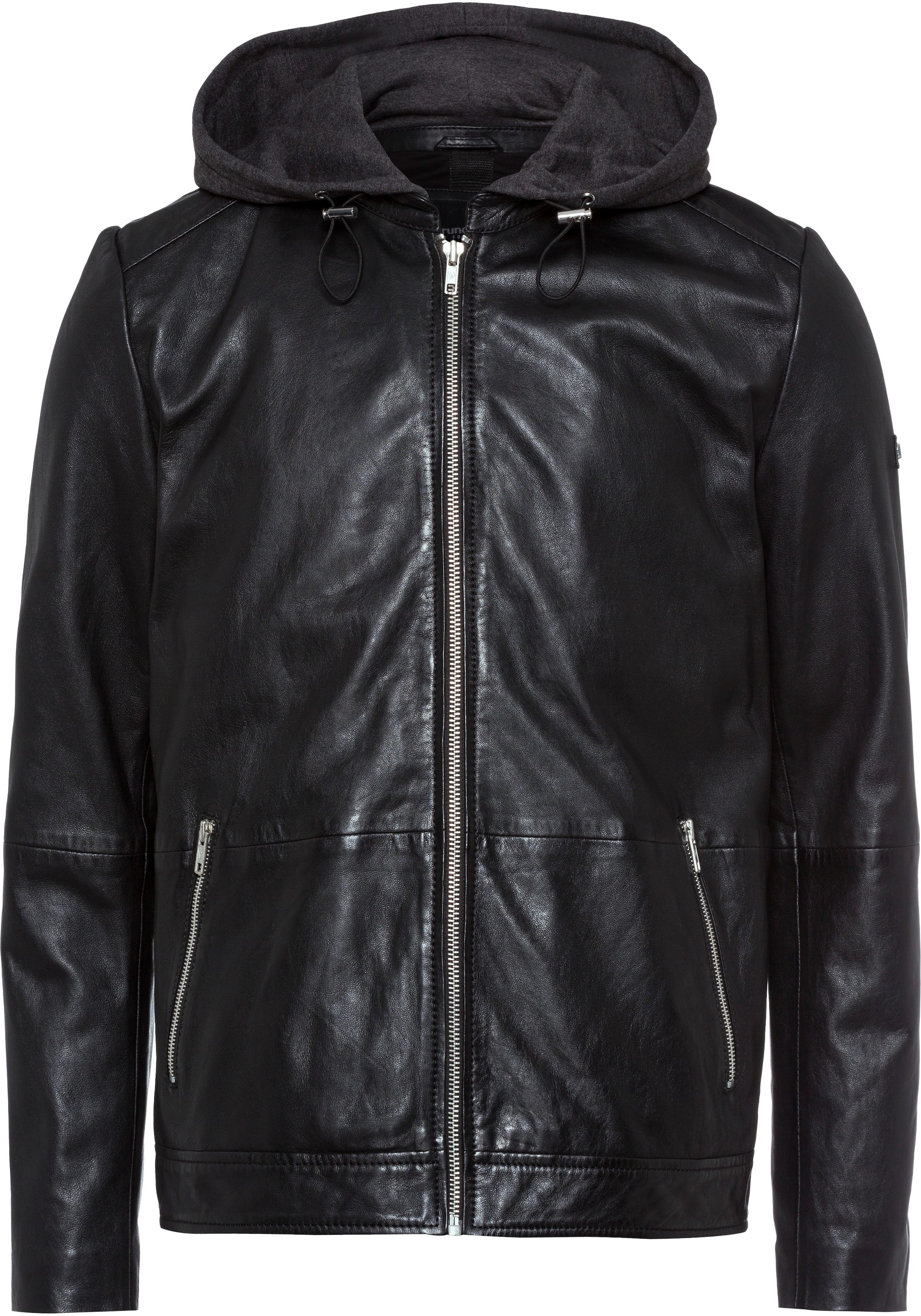 Bruno Banani Lederjacke mit Kapuze aus Lammnappaleder,  taillierter Schnitt,  mit abnehmbarer Kapuze