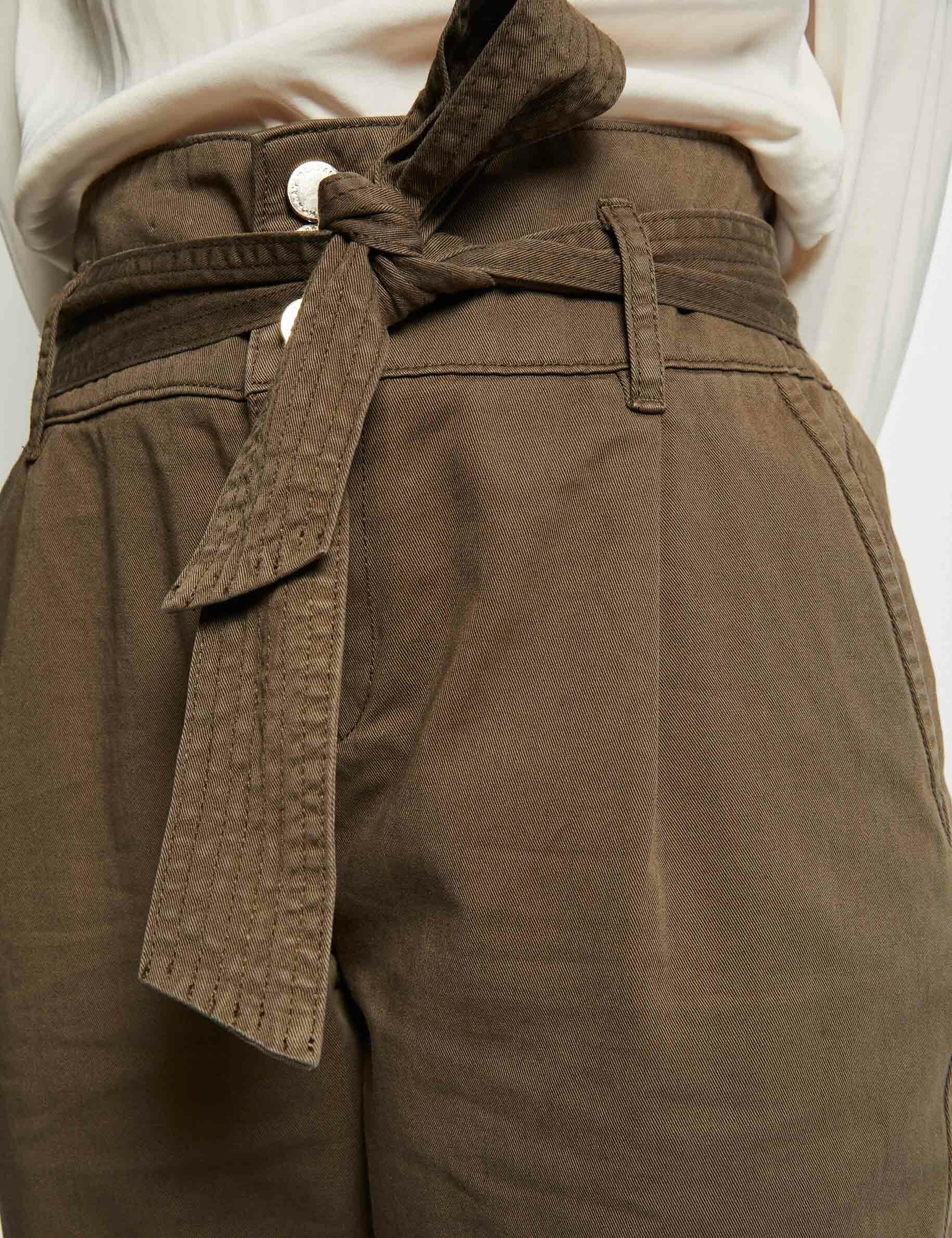 Pantalon carotte ceinturée 7/8ème vert kaki femme - vert_kaki