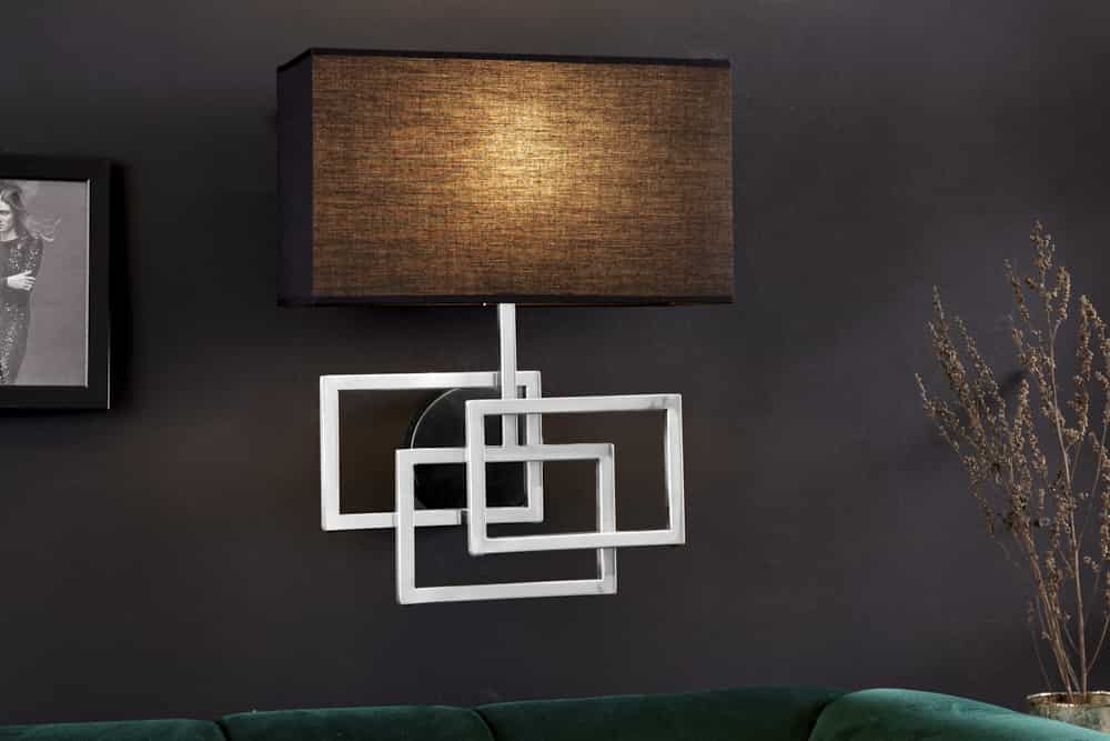 Moderne Wandleuchte ATLANTIS 44cm silber Stoffschirm schwarz Lampe