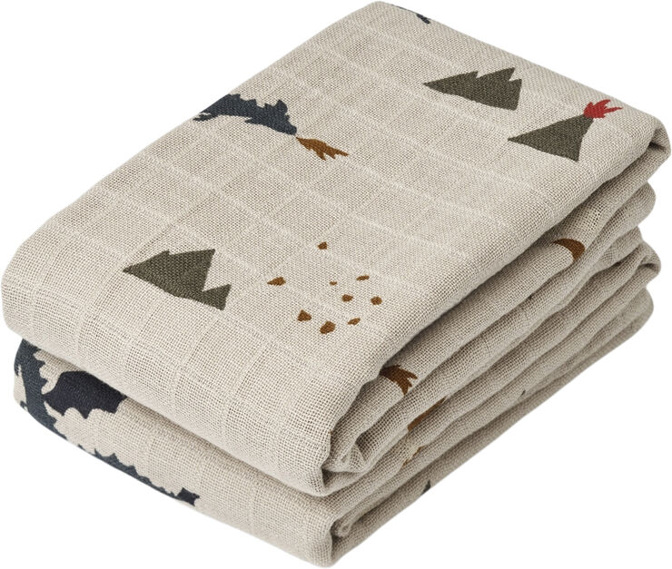 Liewood Lewis muslin cloth 2-pack Little dragon / dark sandy mix