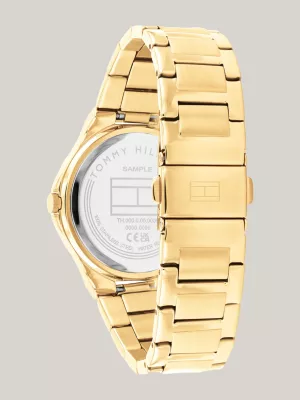 Relógio de pulso com pulseira banhada a ouro e adornada com cristais