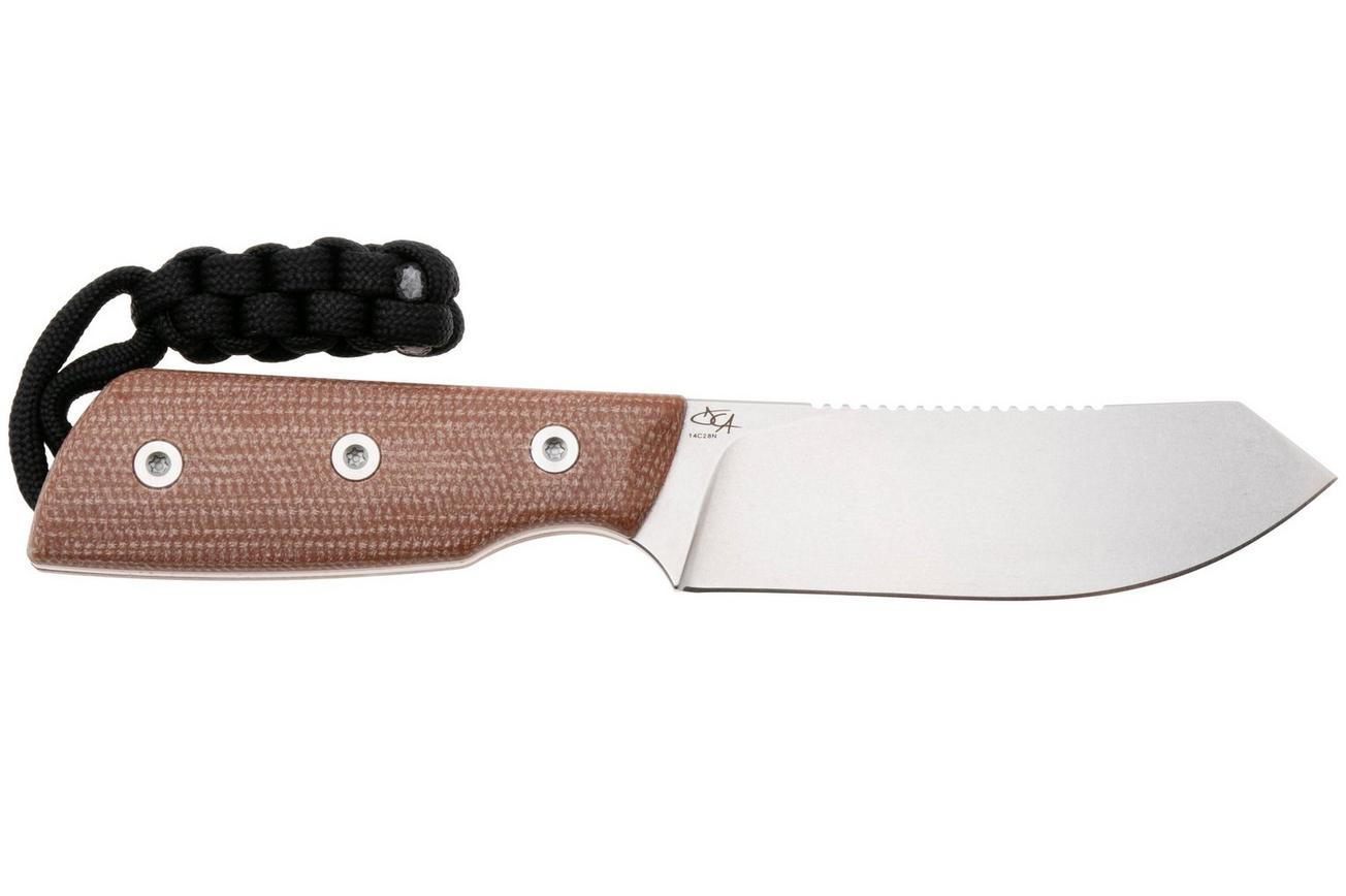 StraightLine Digger DG-NC Stonewashed 14C28N, Natural Canvas Micarta, vaststaand mes