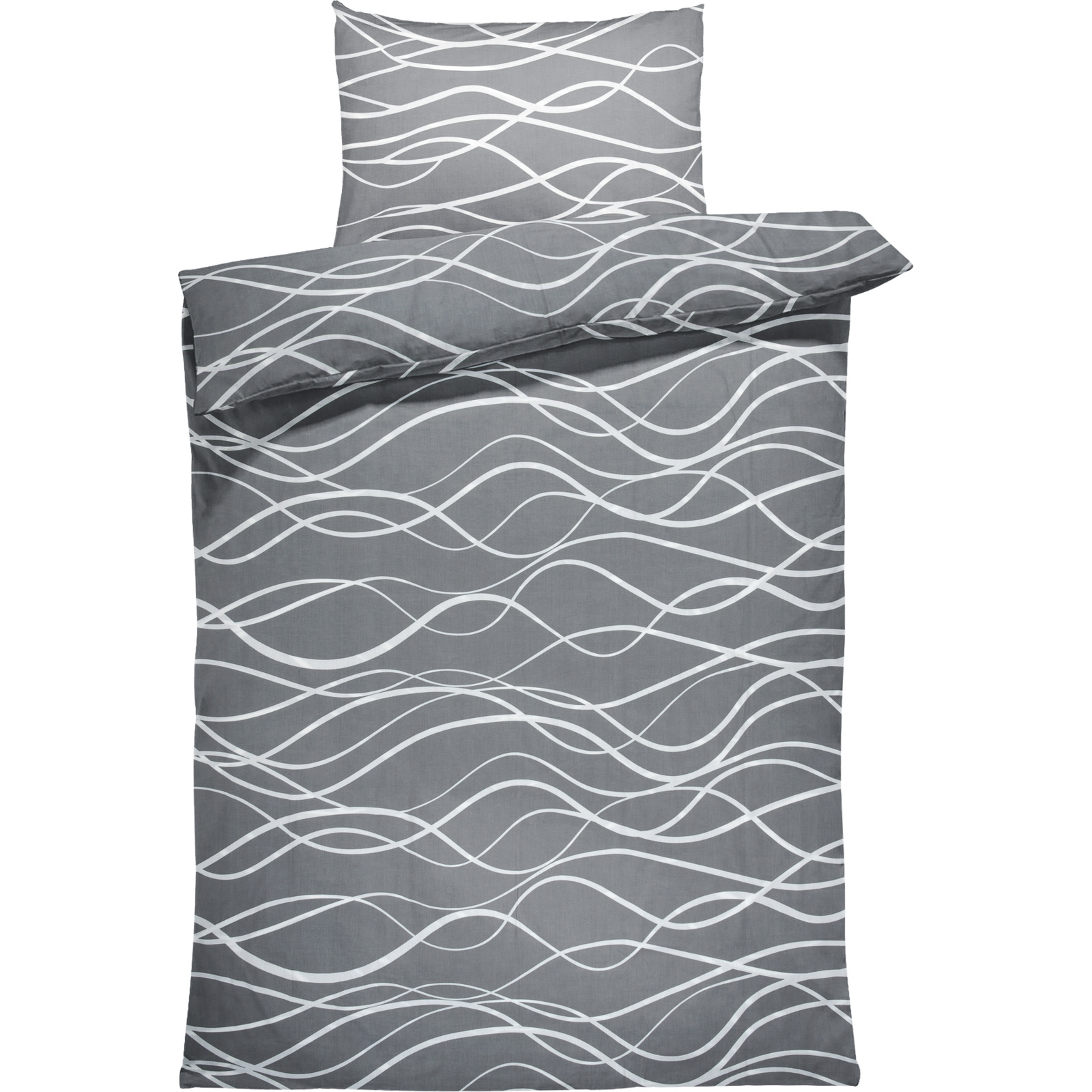 Bettwäsche Satin Wellen grau 160x210 65x100 Bettanzug Nord
