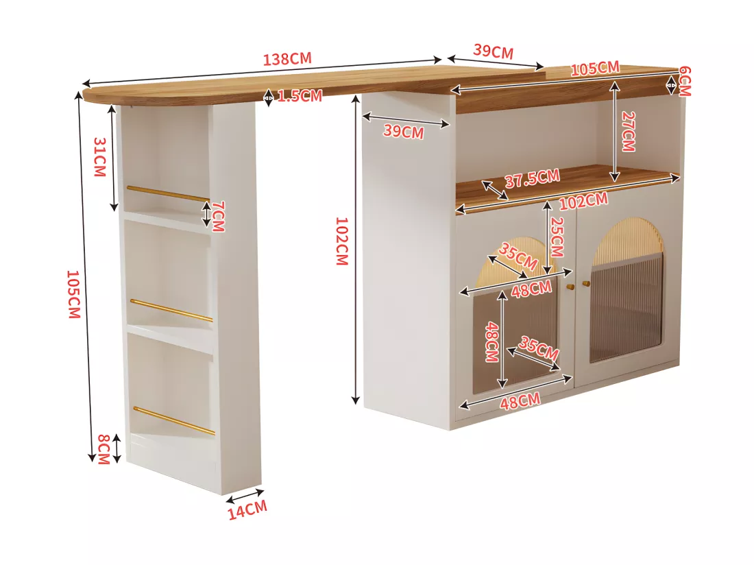 Buffet、Meuble de bar pivotant et escamotable avec LED - grand espace de rangement - style contemporain - Blanc