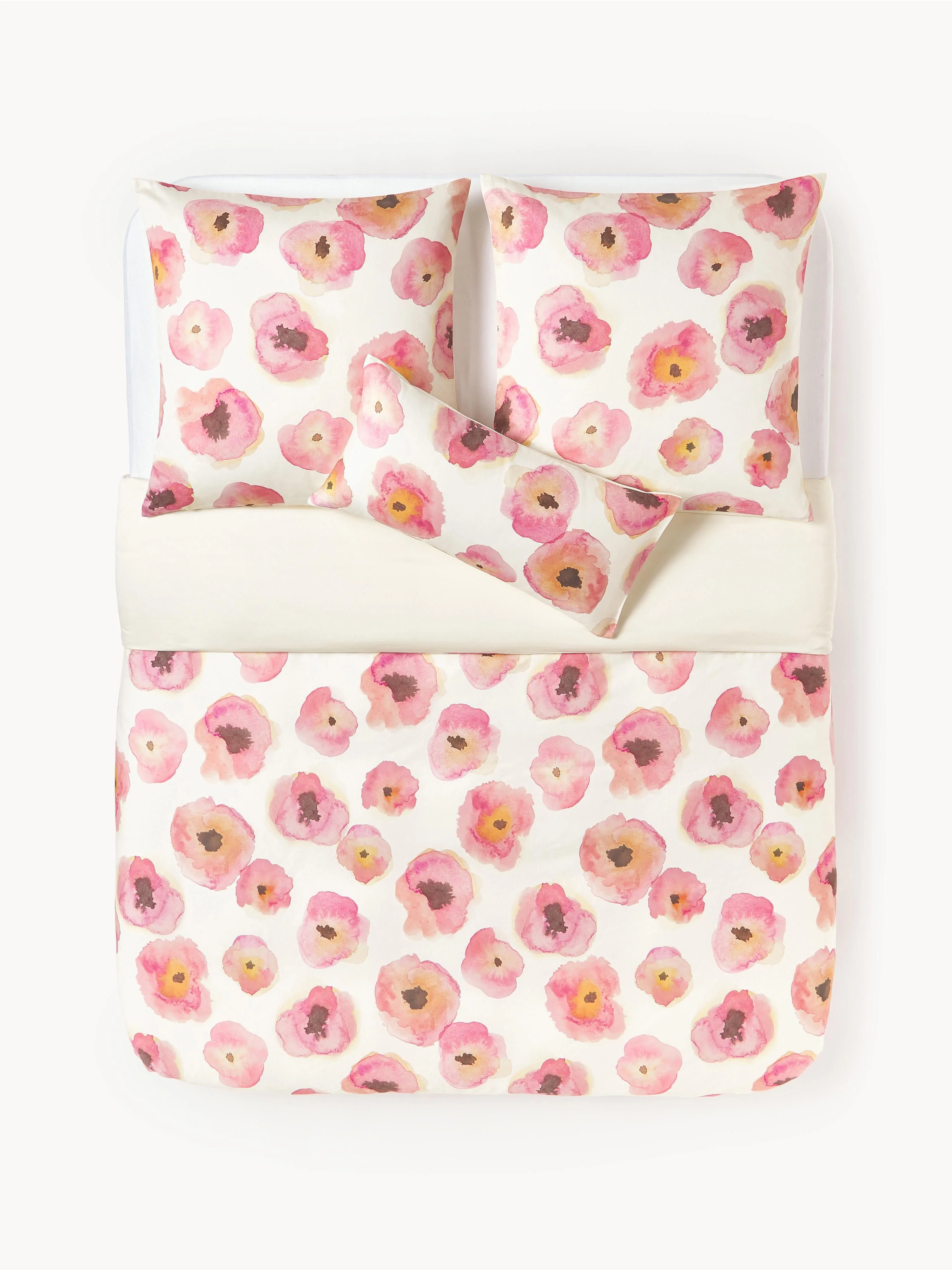 Katoensatijnen dekbedovertrek Fiorella met bloemenprint