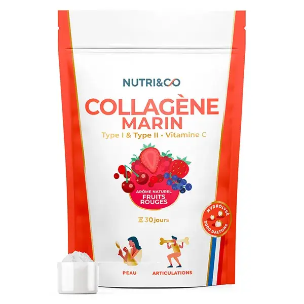 Nutri&Co Colágeno Marinho Tipo 1, 2 e 3 para Pele e Articulações Sabor Frutas Vermelhas 180g