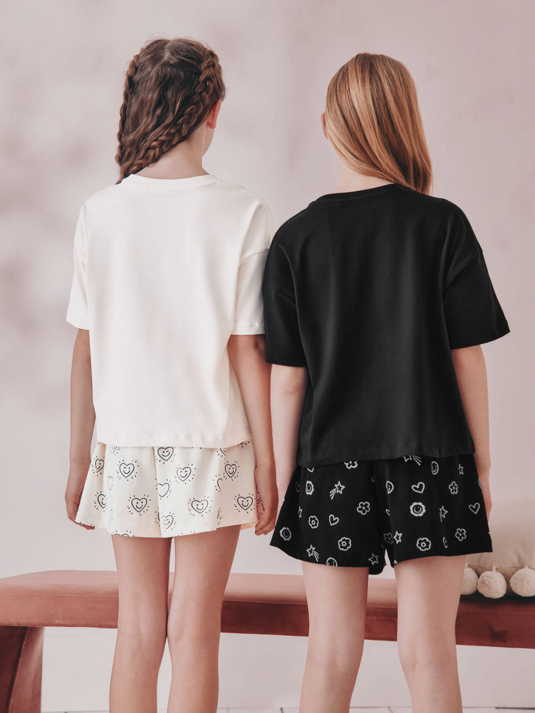 Zwart/ecru - Set van 2 pyjama's met short (3-16 jr)
