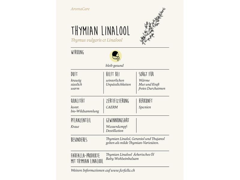 Farfalla Ätherisches Öl Thymian Linalool bio 5 ml Aromaöl mit kräftigendem Duft