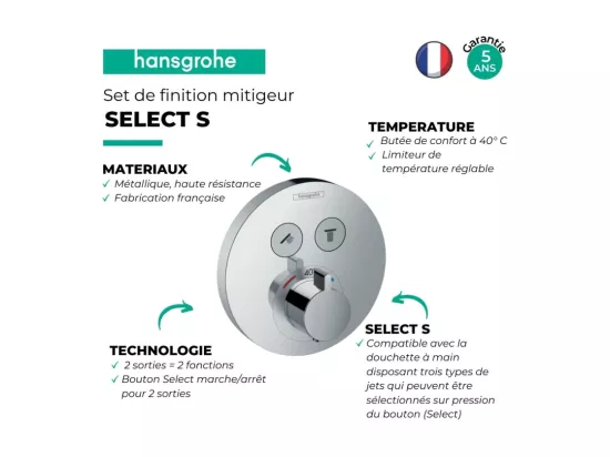 Façade HANSGROHE ShowerSelect S pour mitigeur thermostatique encastré chromé