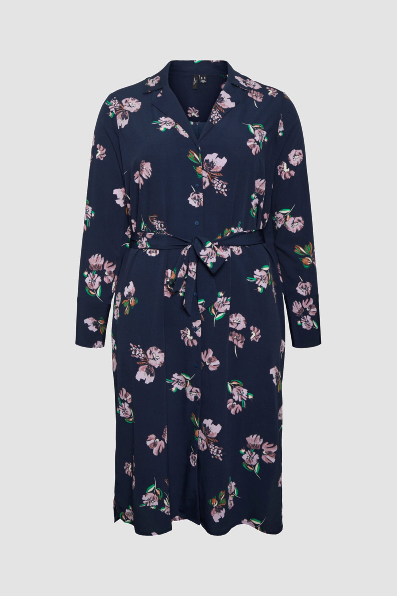 Vestido camisa midi plus size - Azul marinho