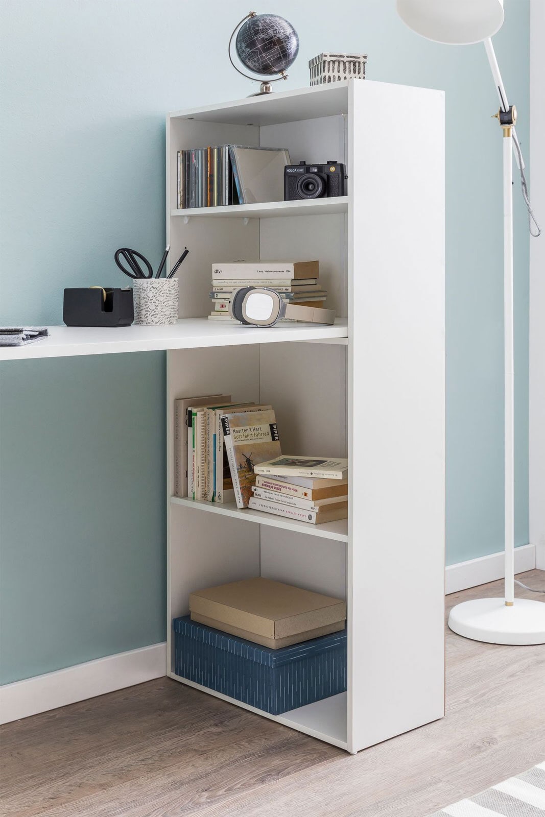 Schreibtisch mit Regal 120 x 120 cm weiss