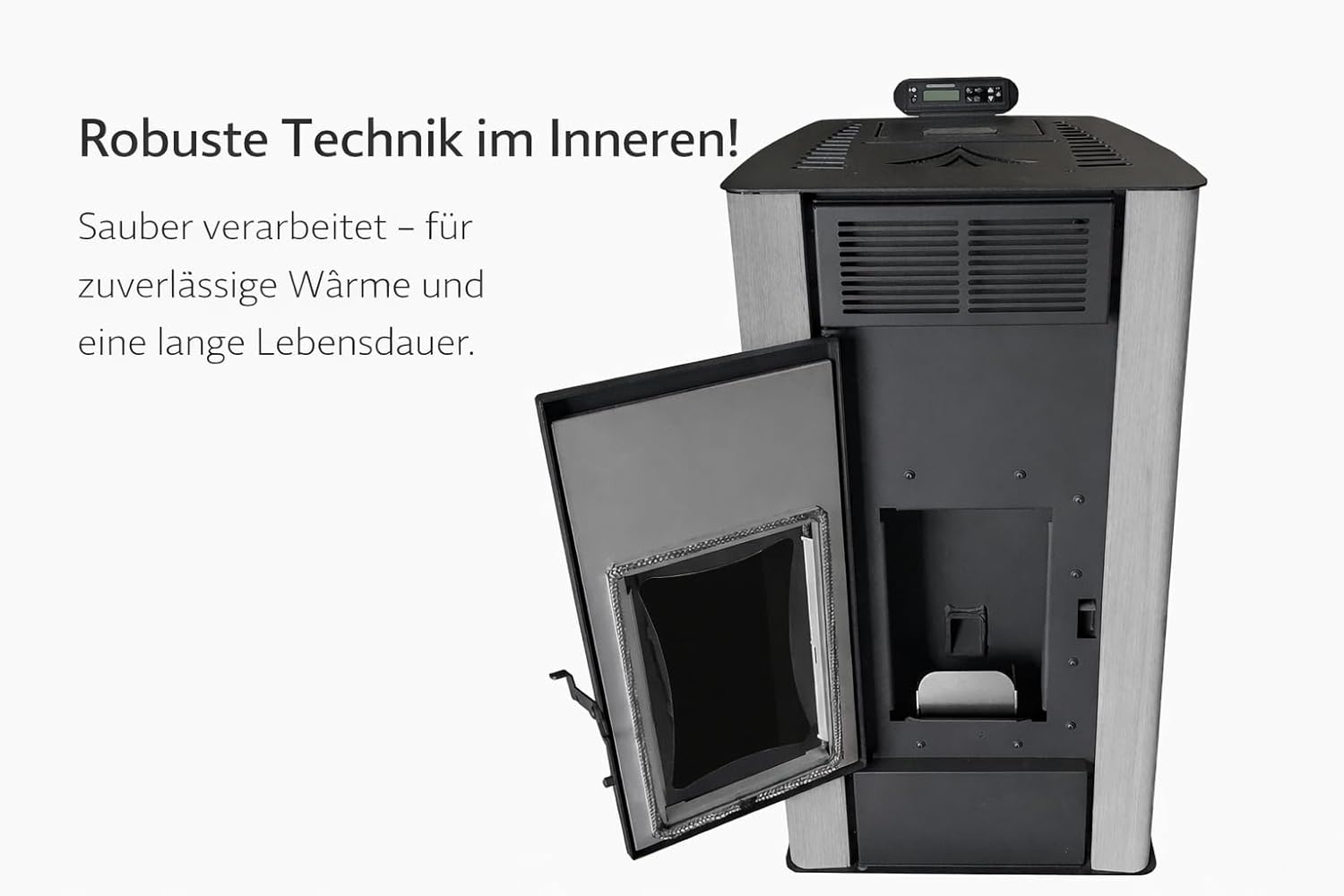 NEMAXX® P18 Wasserführender Hydro-Pelletofen 18 kW bis 300 m³ – BAFA/förderfähig–Zentralheizung – A+ 40 kg Tank – Wasser 12,5 kW – bis 18 Std. Laufzeit – ECO, Automatik, Wochentimer, Wi-Fi Ready – Rot